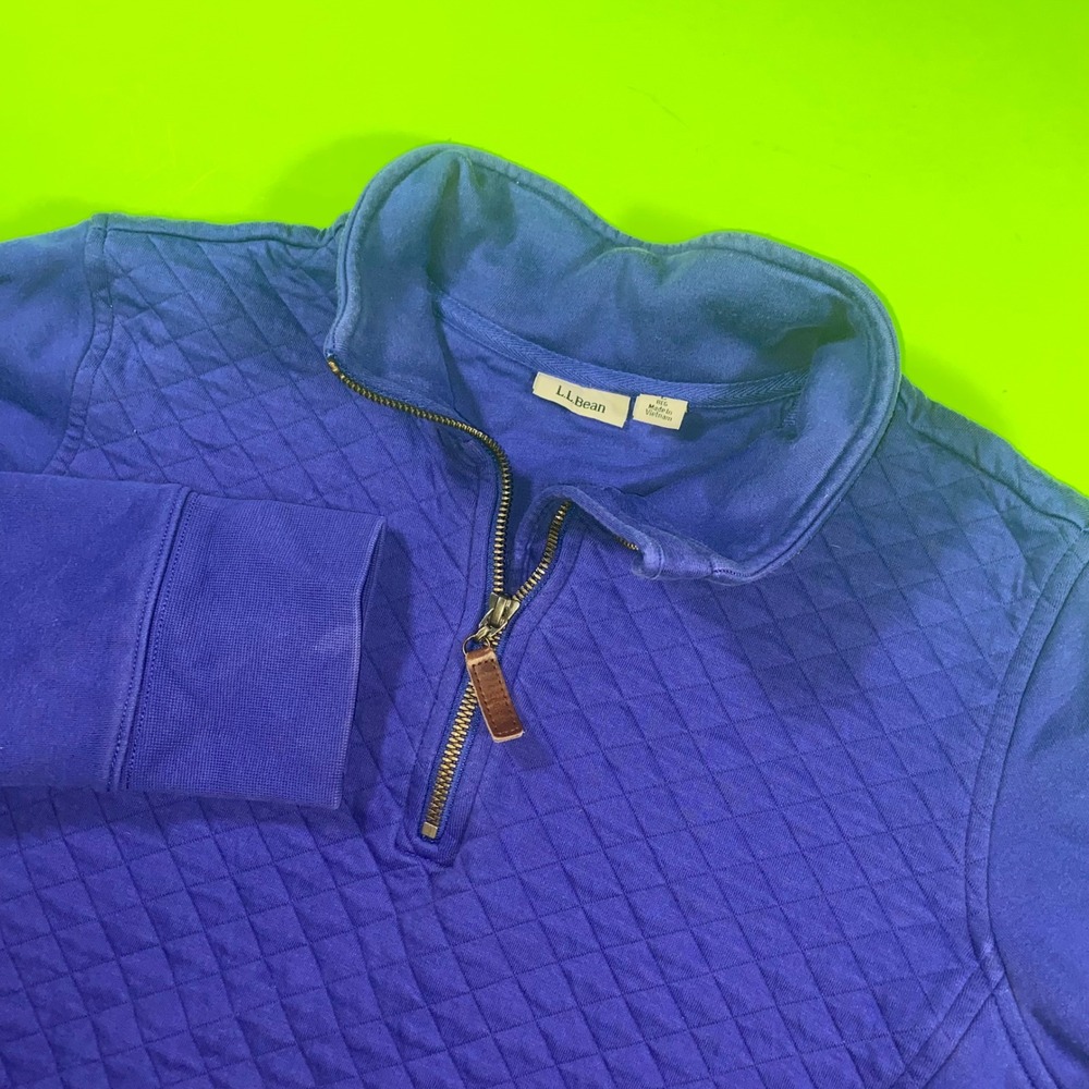 LL Bean Mens Quilted Quarter Zip Pullover Sweatshirt‎ Blue Size L